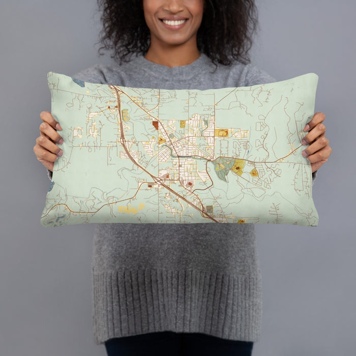 Person holding 20x12 Custom Boerne Texas Map Throw Pillow in Woodblock