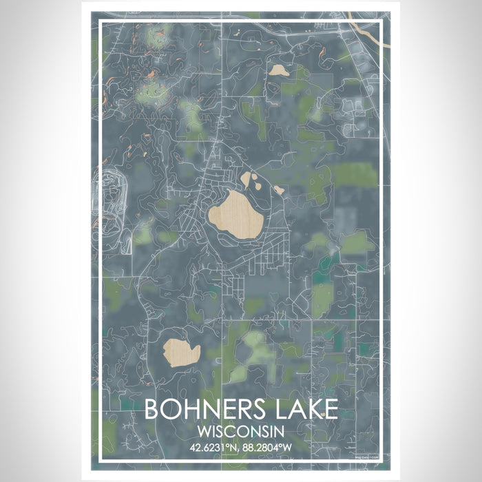 Bohners Lake Wisconsin Map Print Portrait Orientation in Afternoon Style With Shaded Background
