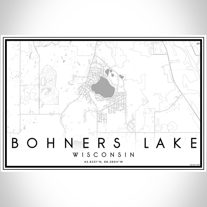Bohners Lake Wisconsin Map Print Landscape Orientation in Classic Style With Shaded Background