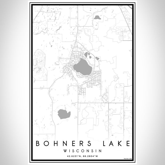 Bohners Lake Wisconsin Map Print Portrait Orientation in Classic Style With Shaded Background