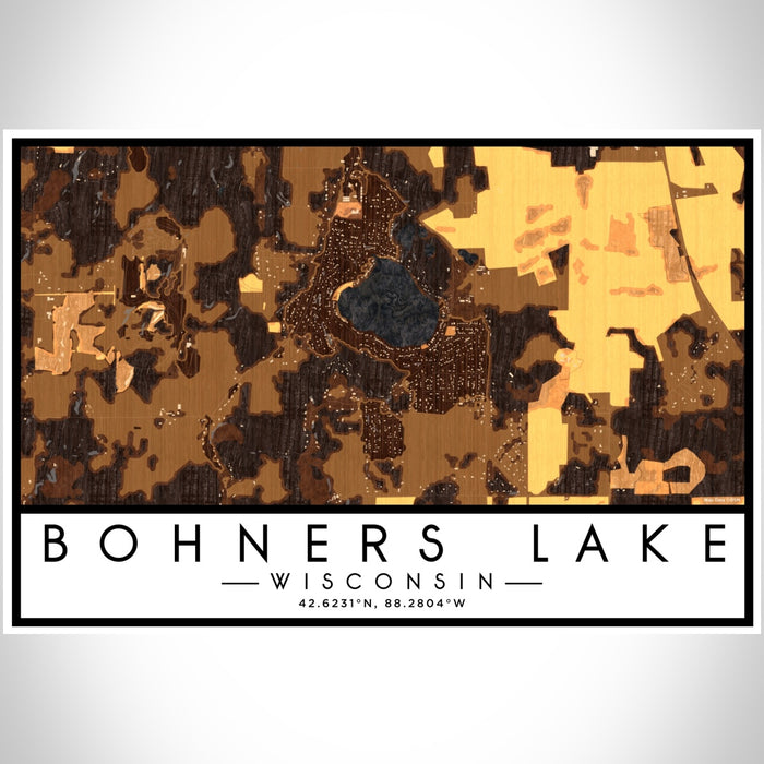 Bohners Lake Wisconsin Map Print Landscape Orientation in Ember Style With Shaded Background