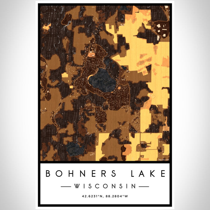 Bohners Lake Wisconsin Map Print Portrait Orientation in Ember Style With Shaded Background