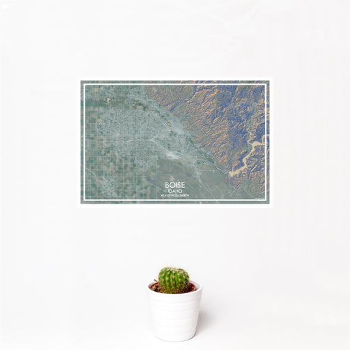 12x18 Boise Idaho Map Print Landscape Orientation in Afternoon Style With Small Cactus Plant in White Planter