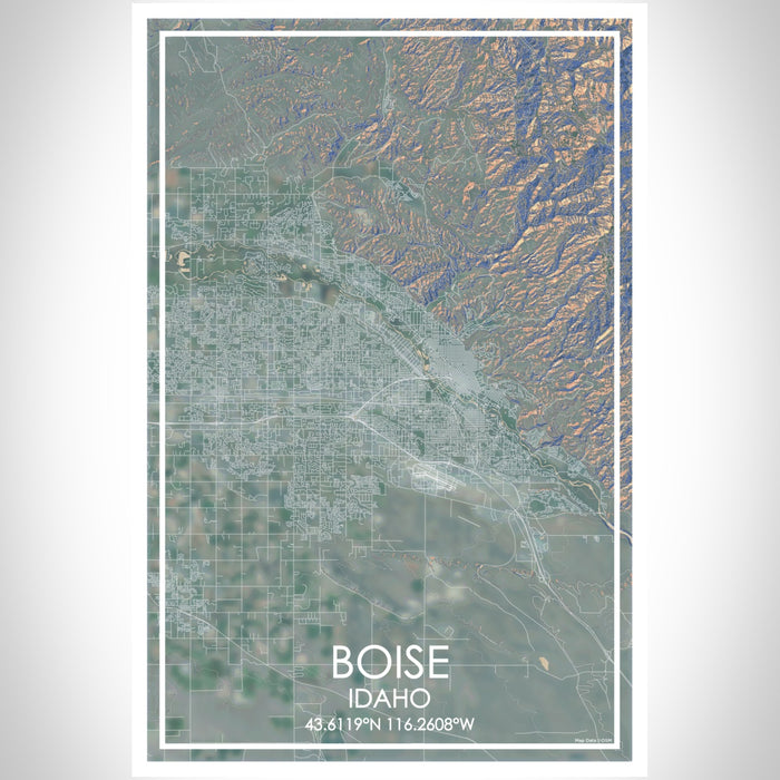 Boise Idaho Map Print Portrait Orientation in Afternoon Style With Shaded Background