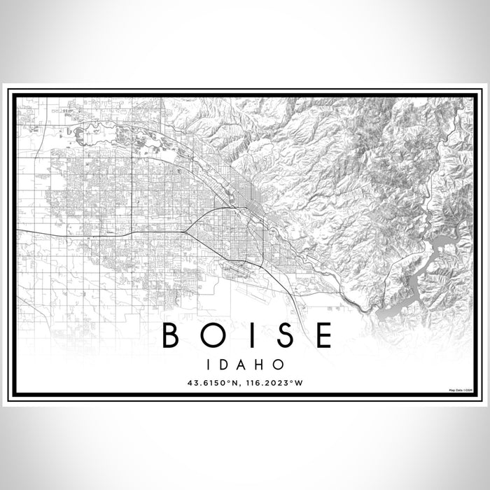 Boise Idaho Map Print Landscape Orientation in Classic Style With Shaded Background