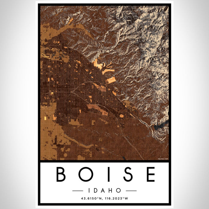 Boise Idaho Map Print Portrait Orientation in Ember Style With Shaded Background