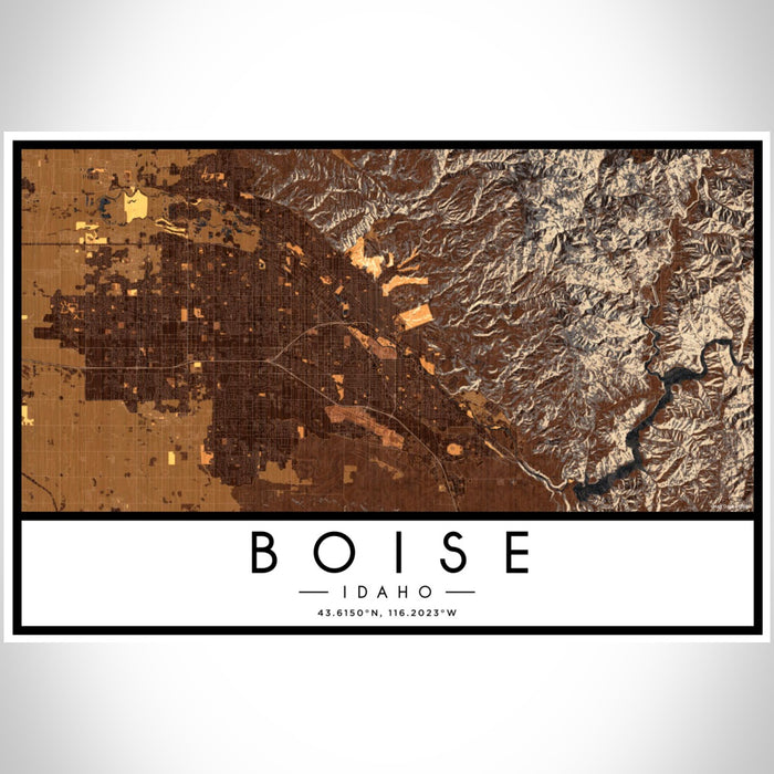 Boise Idaho Map Print Landscape Orientation in Ember Style With Shaded Background