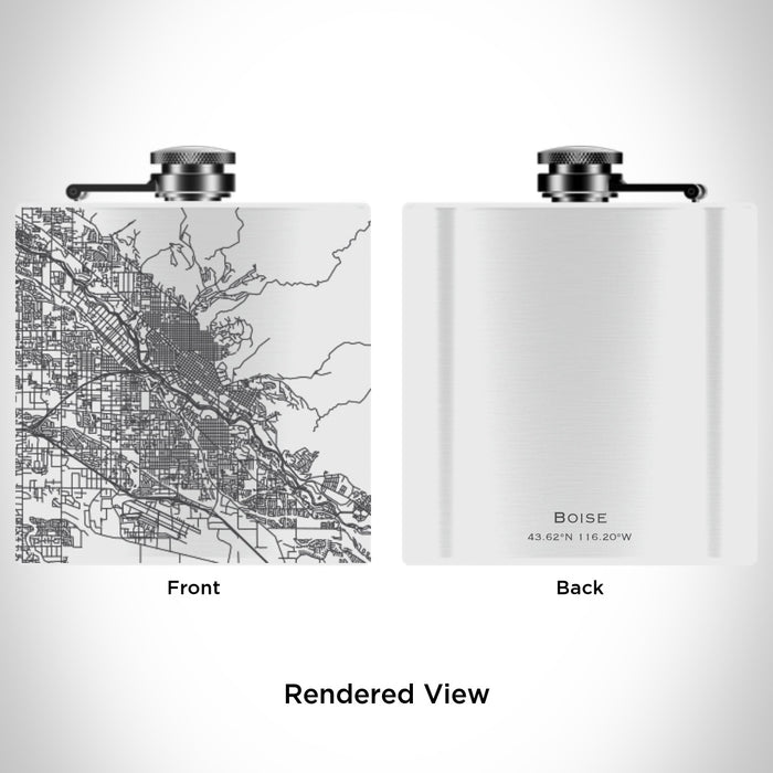 Rendered View of Boise Idaho Map Engraving on 6oz Stainless Steel Flask in White