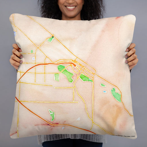 Person holding 22x22 Custom Boise Idaho Map Throw Pillow in Watercolor