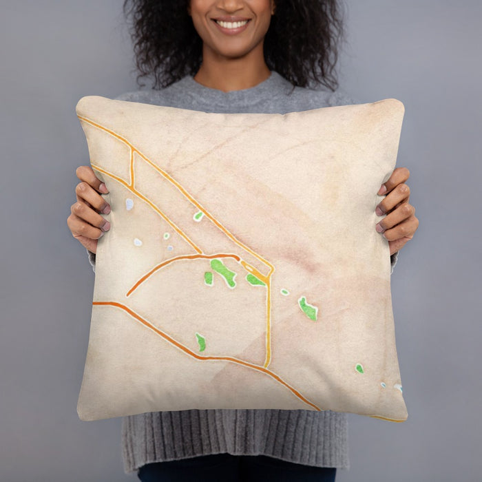 Person holding 18x18 Custom Boise Idaho Map Throw Pillow in Watercolor