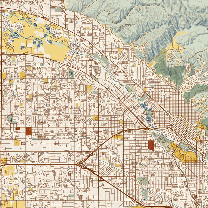Boise Idaho Map Print in Woodblock Style Zoomed In Close Up Showing Details