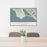24x36 Bolinas California Map Print Lanscape Orientation in Woodblock Style Behind 2 Chairs Table and Potted Plant