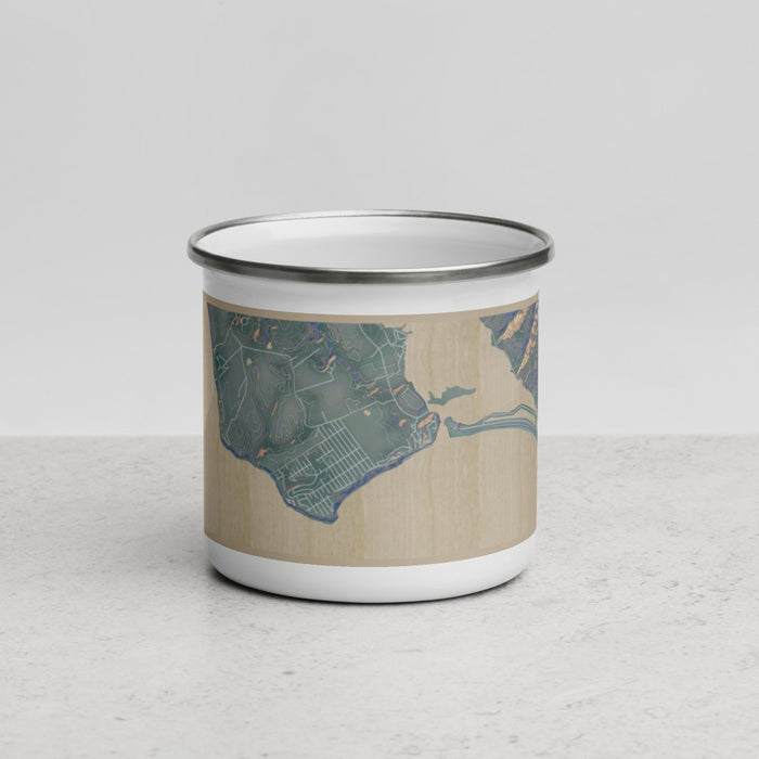 Front View Custom Bolinas California Map Enamel Mug in Afternoon