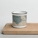 Front View Custom Bolinas California Map Enamel Mug in Afternoon on Cutting Board