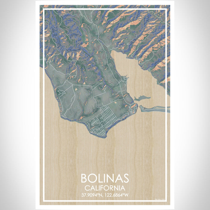 Bolinas California Map Print Portrait Orientation in Afternoon Style With Shaded Background