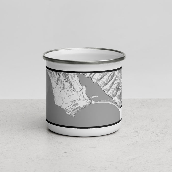 Front View Custom Bolinas California Map Enamel Mug in Classic