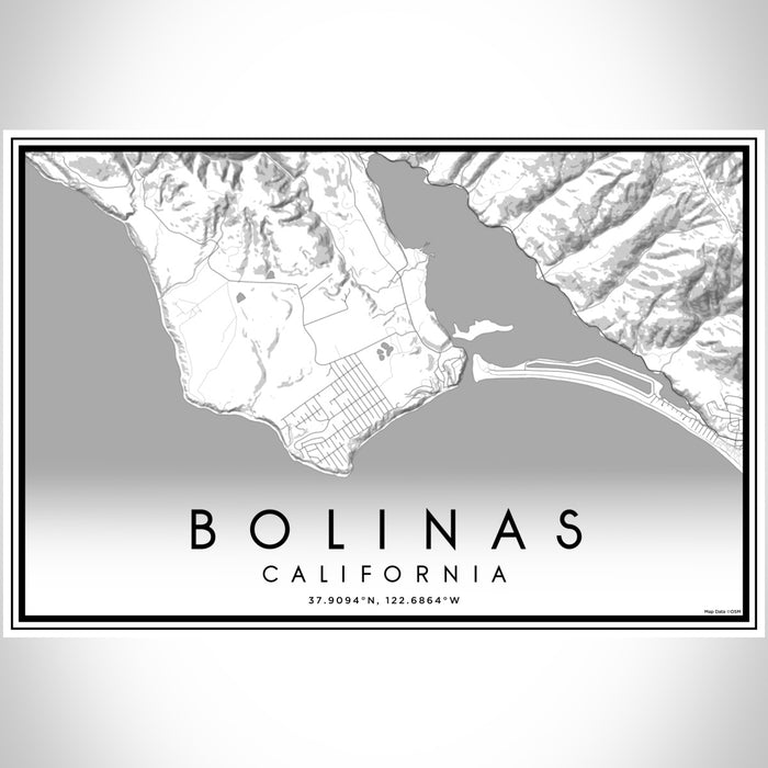 Bolinas California Map Print Landscape Orientation in Classic Style With Shaded Background