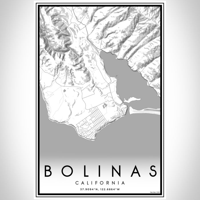 Bolinas California Map Print Portrait Orientation in Classic Style With Shaded Background