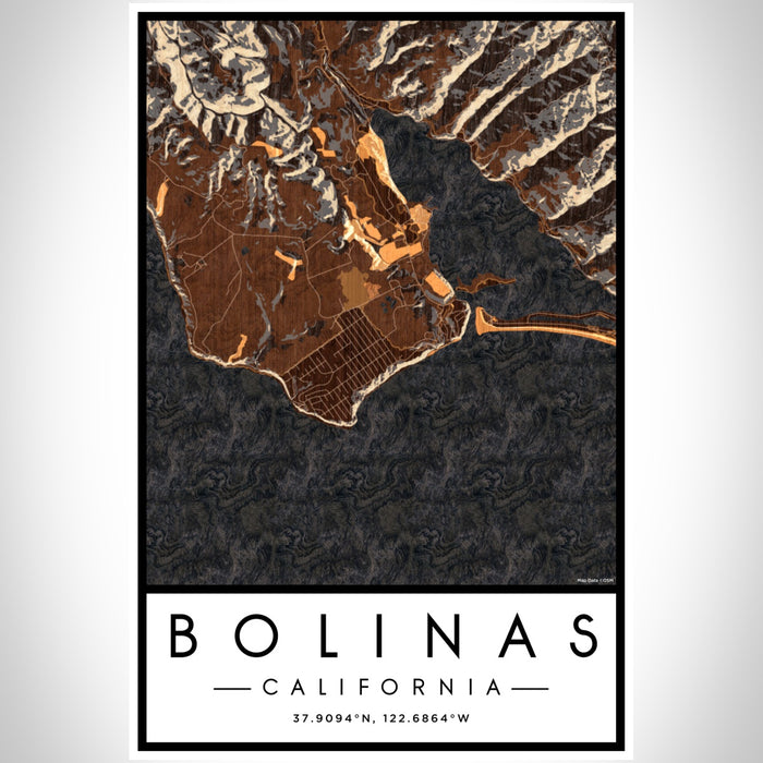 Bolinas California Map Print Portrait Orientation in Ember Style With Shaded Background