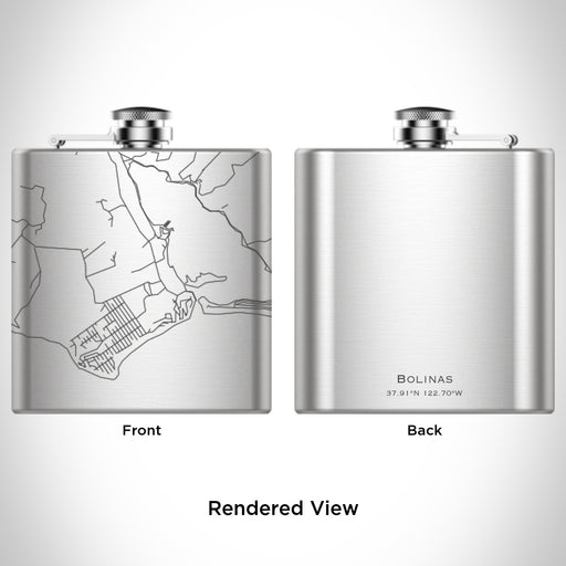 Rendered View of Bolinas California Map Engraving on 6oz Stainless Steel Flask