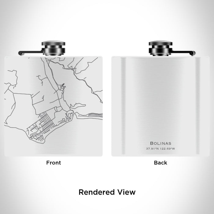 Rendered View of Bolinas California Map Engraving on 6oz Stainless Steel Flask in White