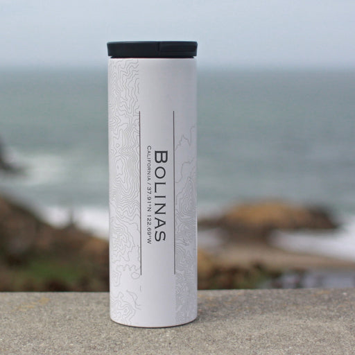 Bolinas California Custom Engraved City Map Inscription Coordinates on 17oz Stainless Steel Insulated Tumbler in White