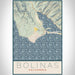 Bolinas California Map Print Portrait Orientation in Woodblock Style With Shaded Background