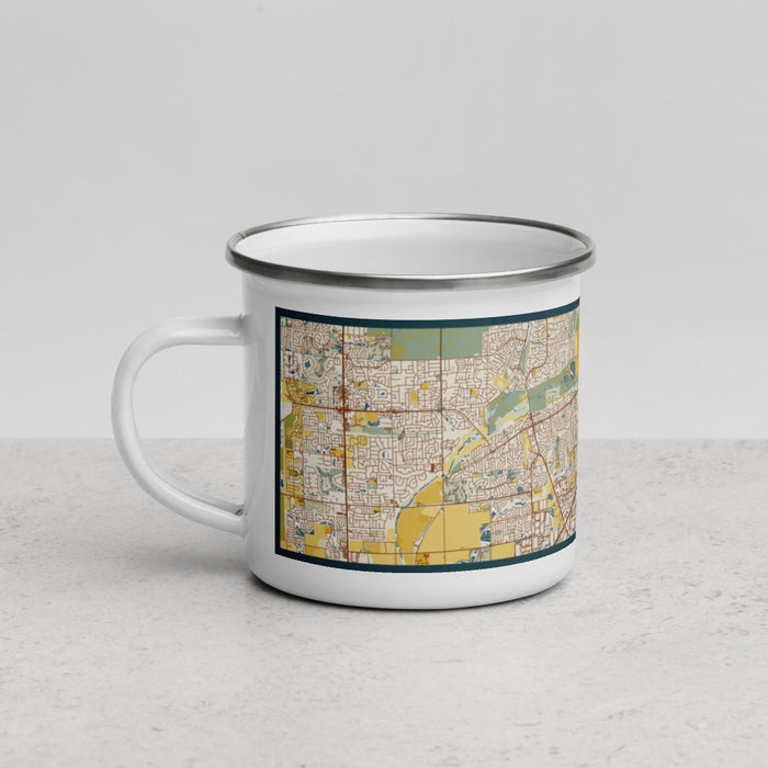 Left View Custom Bolingbrook Illinois Map Enamel Mug in Woodblock