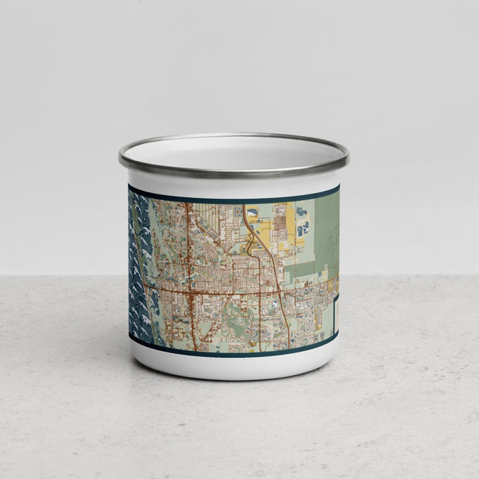 Front View Custom Bonita Springs Florida Map Enamel Mug in Woodblock