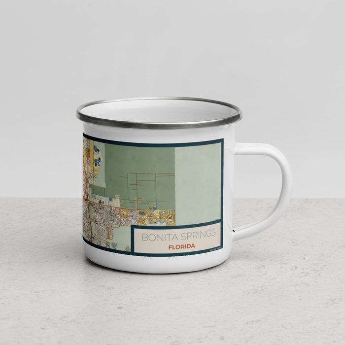 Right View Custom Bonita Springs Florida Map Enamel Mug in Woodblock