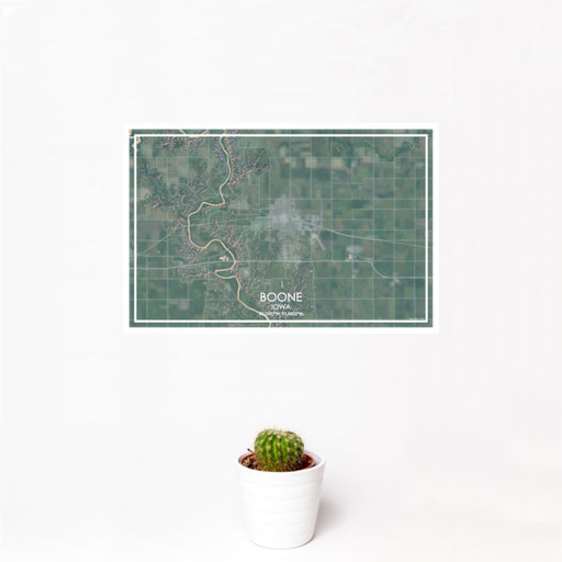 12x18 Boone Iowa Map Print Landscape Orientation in Afternoon Style With Small Cactus Plant in White Planter