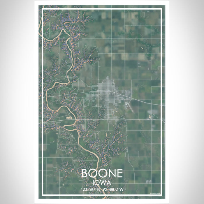 Boone Iowa Map Print Portrait Orientation in Afternoon Style With Shaded Background