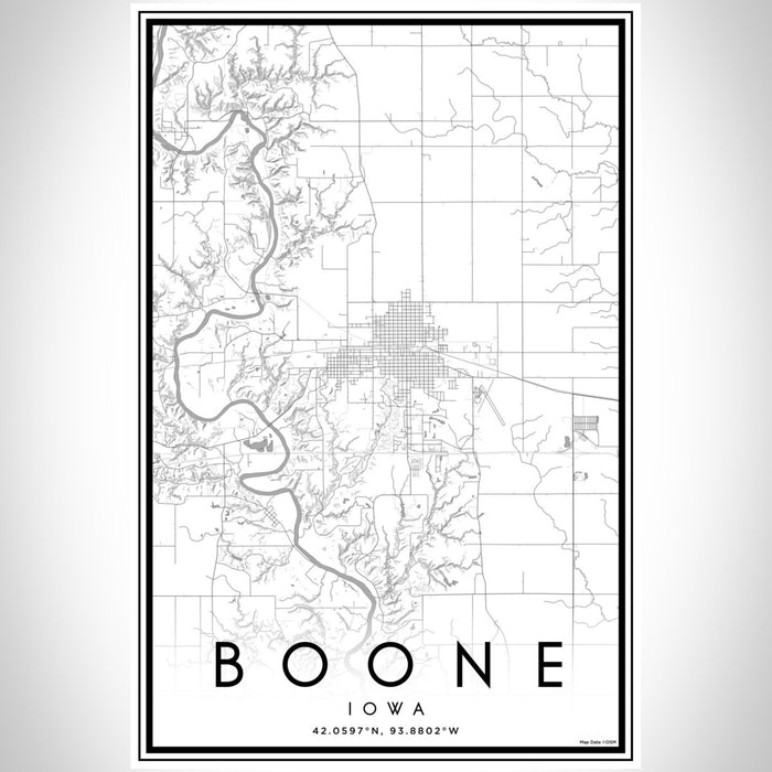 Boone Iowa Map Print Portrait Orientation in Classic Style With Shaded Background
