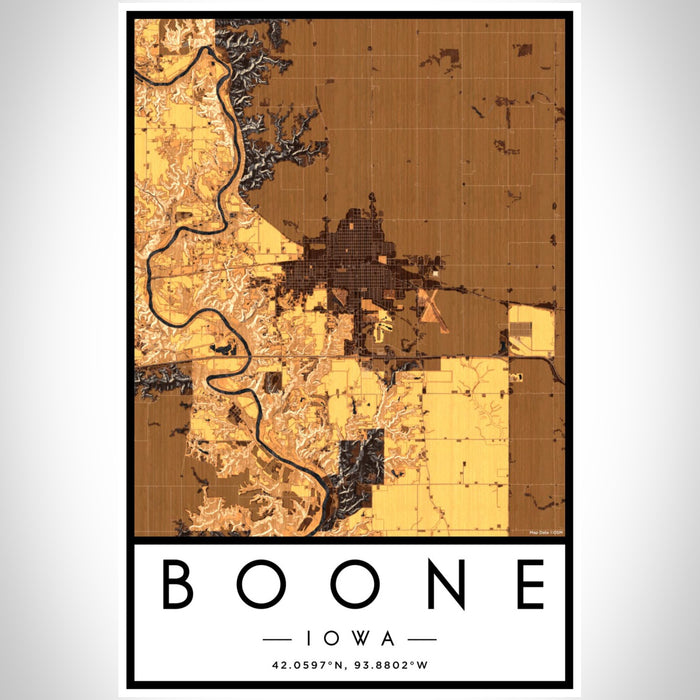Boone Iowa Map Print Portrait Orientation in Ember Style With Shaded Background