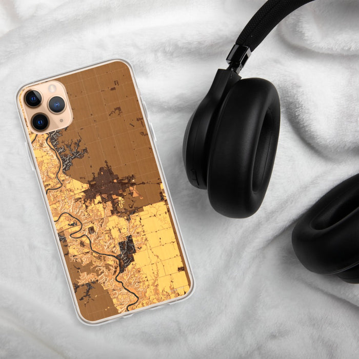 Custom Boone Iowa Map Phone Case in Ember on Table with Black Headphones