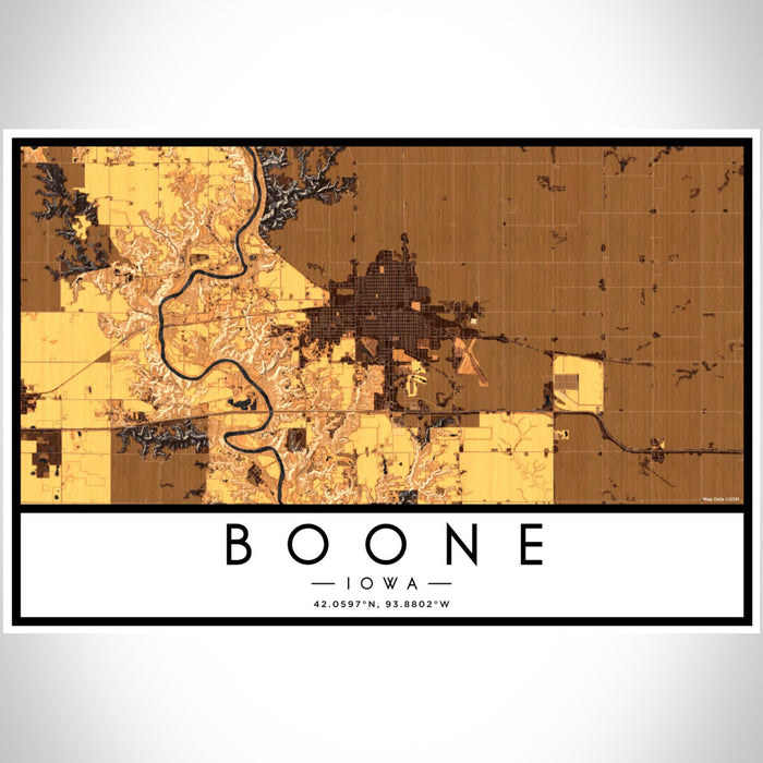 Boone Iowa Map Print Landscape Orientation in Ember Style With Shaded Background