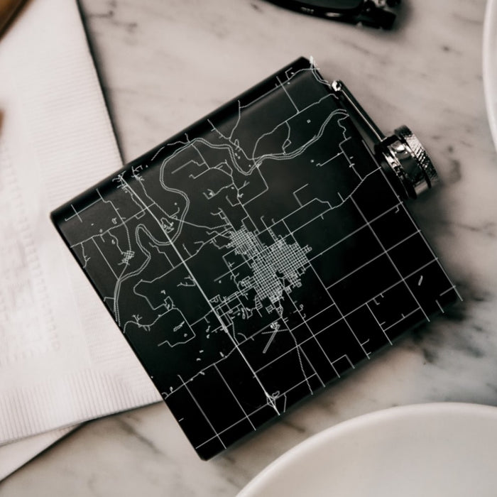 Boone Iowa Custom Engraved City Map Inscription Coordinates on 6oz Stainless Steel Flask in Black