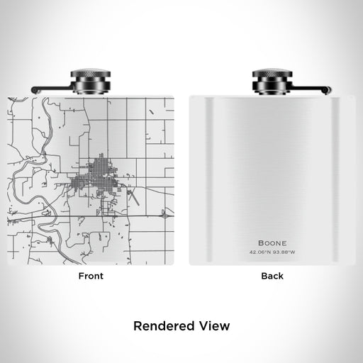 Rendered View of Boone Iowa Map Engraving on 6oz Stainless Steel Flask in White