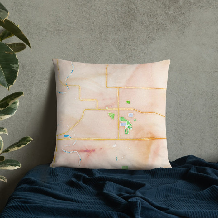 Custom Boone Iowa Map Throw Pillow in Watercolor on Bedding Against Wall