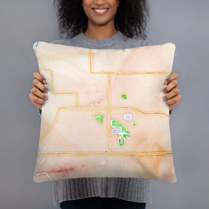 Person holding 18x18 Custom Boone Iowa Map Throw Pillow in Watercolor