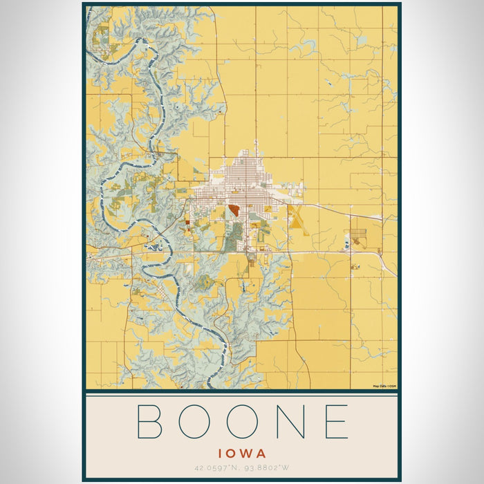 Boone Iowa Map Print Portrait Orientation in Woodblock Style With Shaded Background