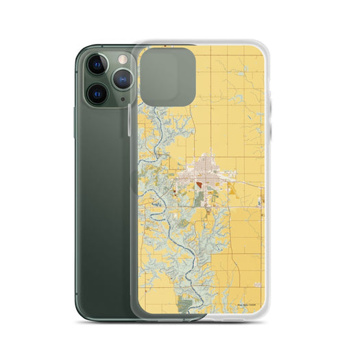 Custom Boone Iowa Map Phone Case in Woodblock on Table with Laptop and Plant