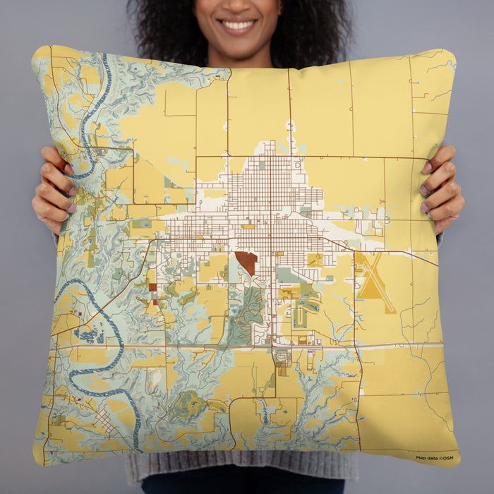 Person holding 22x22 Custom Boone Iowa Map Throw Pillow in Woodblock