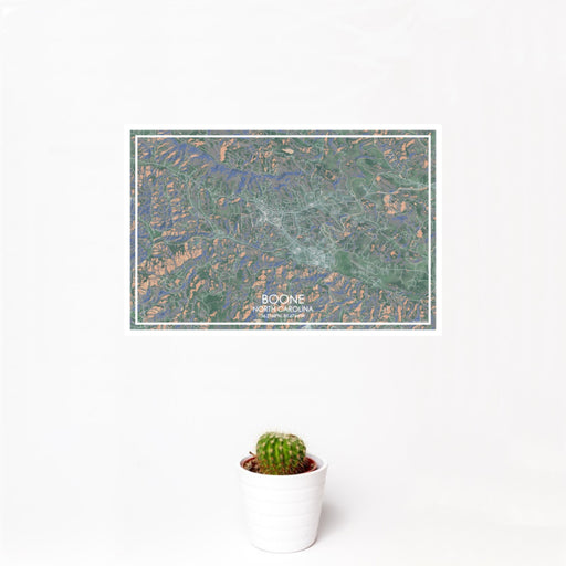 12x18 Boone North Carolina Map Print Landscape Orientation in Afternoon Style With Small Cactus Plant in White Planter