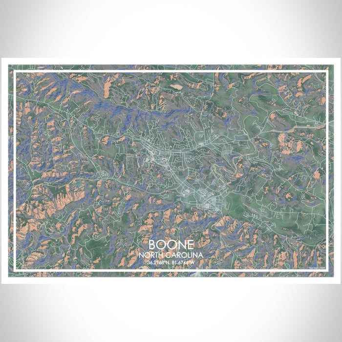 Boone North Carolina Map Print Landscape Orientation in Afternoon Style With Shaded Background