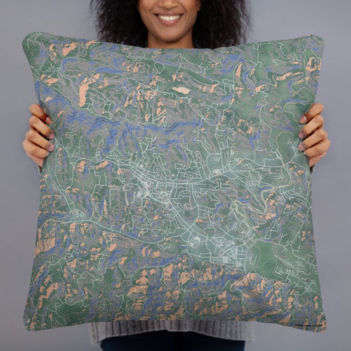 Person holding 22x22 Custom Boone North Carolina Map Throw Pillow in Afternoon