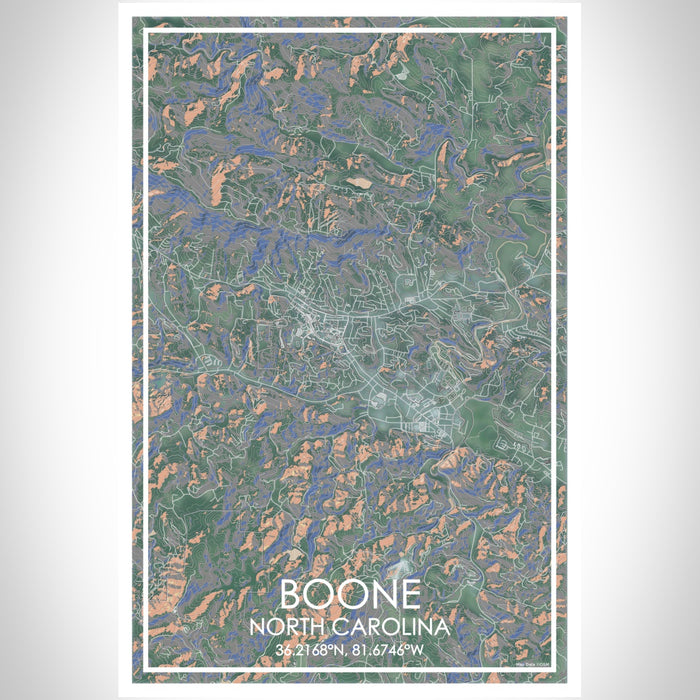 Boone North Carolina Map Print Portrait Orientation in Afternoon Style With Shaded Background