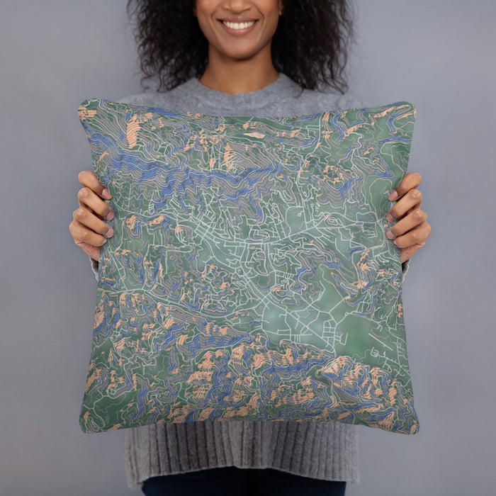 Person holding 18x18 Custom Boone North Carolina Map Throw Pillow in Afternoon