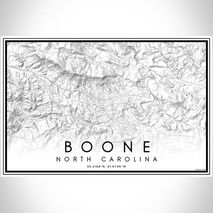 Boone North Carolina Map Print Landscape Orientation in Classic Style With Shaded Background