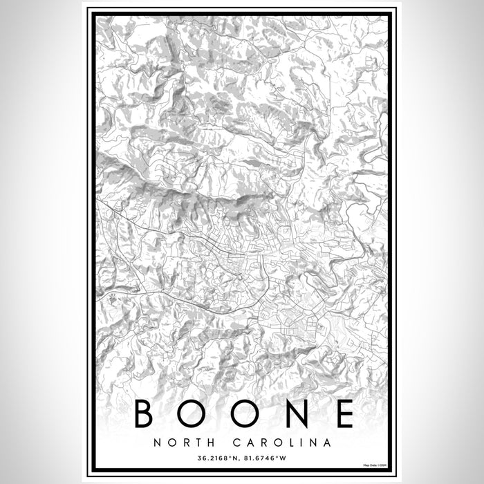 Boone North Carolina Map Print Portrait Orientation in Classic Style With Shaded Background